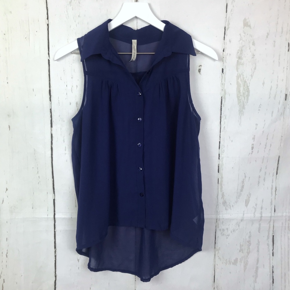 Paper Crane Sheer Sleeveless High Low Top